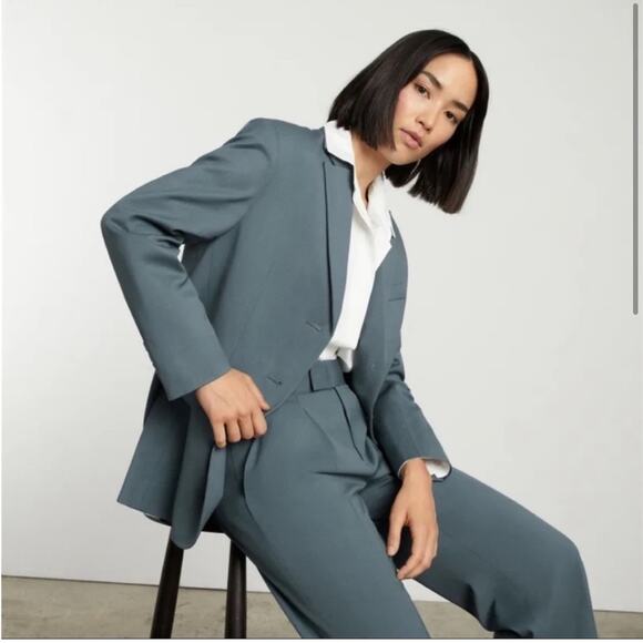 Everlane The ’80s Italian Wool Blazer teal oversized 3 button office casual - Picture 3 of 11